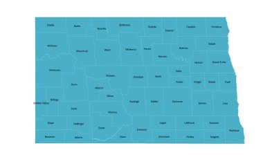 ABD Kuzey Dakota Eyalet Haritası İlçe İsimleri ve Sınırları
