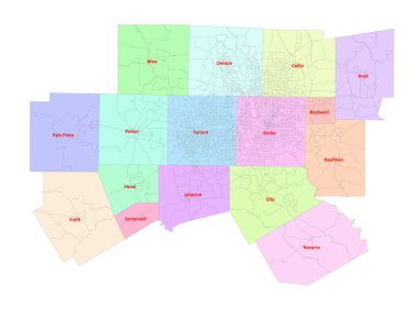 ABD, Kuzey Teksas Haritası Nüfus Sayımı İzleri (2020) İlçe tarafından