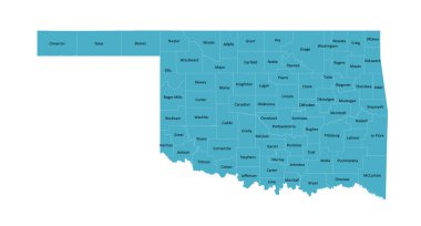 ABD Oklahoma Eyalet Haritası İlçe İsimleri ve Sınırları