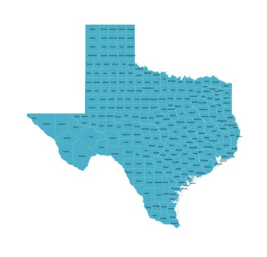 ABD, Teksas Eyalet Haritası İlçe İsimleri ve Sınırları