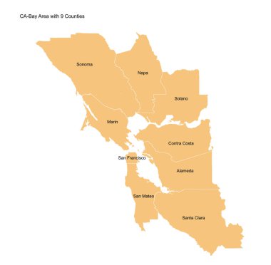 ABD haritası, CA, Körfez Bölgeleri, Web illüstrasyonu