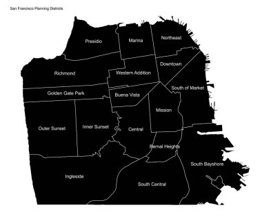 ABD haritası, CA, San Francisco, Planlama Bölgeleri, Web basit illüstrasyon