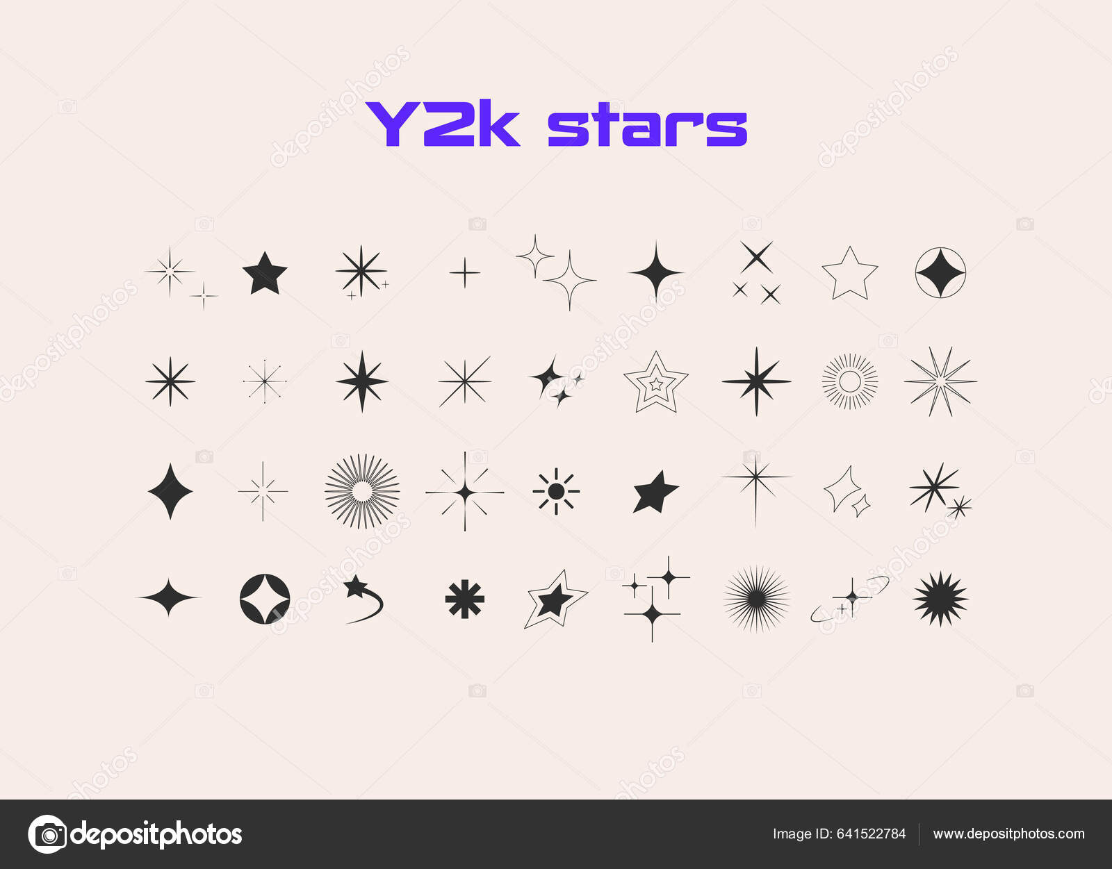 Trendy retro group of icons, symbols and shapes in Y2K aesthetic