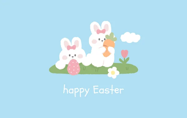 Feliz Pascua Lindo Conejito Con Una Zanahoria Amigo Ilustración Vectorial — Vector de stock