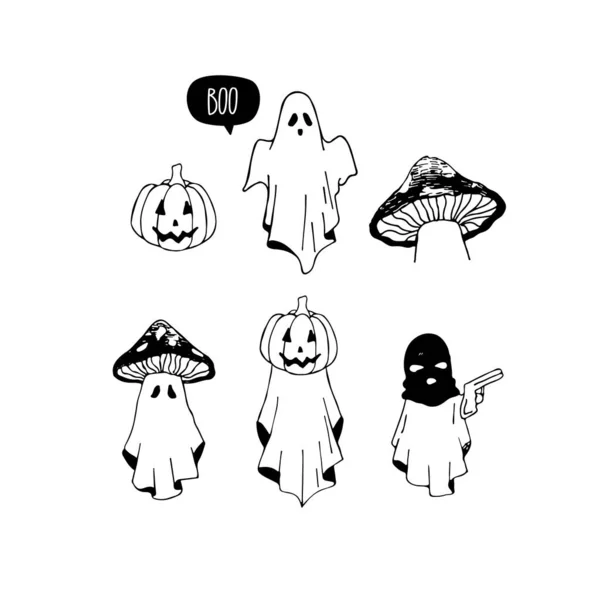 Fantasma Garabatos Halloween Fantasmas Dibujados Mano Ilustración Vectorial — Vector de stock