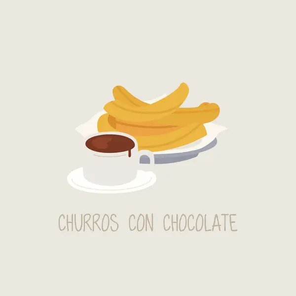 Pequeno Almoço Tradicional Espanhol Churros Com Chocolate Quente Gráficos De Vetores