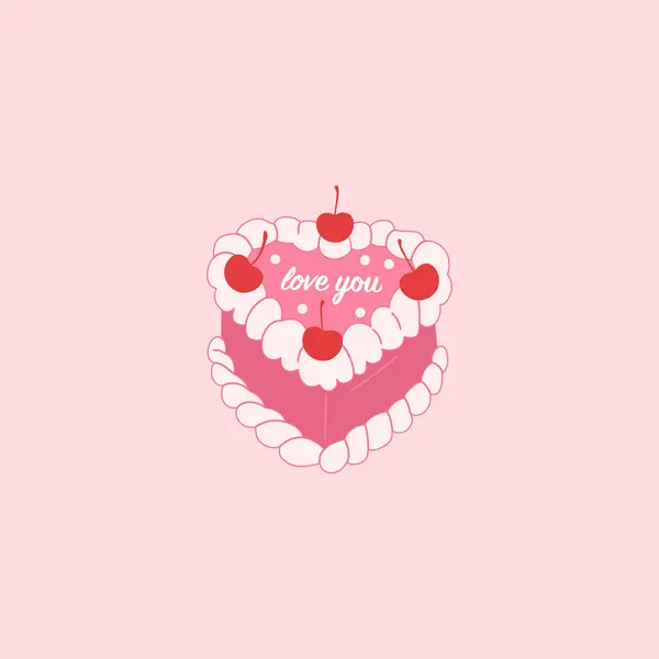 Glückliche Valentinstag Karte Mit Kuchen Und Herz Lieben Sie Text lizenzfreie Stockillustrationen