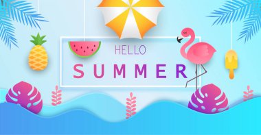 Yaz Satılık afiş arka plan düzen. Vektör çizim. Mavi ahşap arka plan.