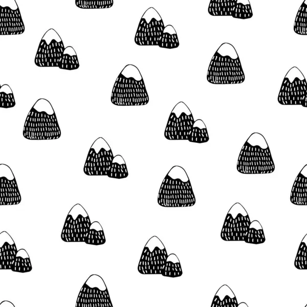 Cute Doodle Hand Drawn Seamless Pattern Houses Mountains Stockvektor