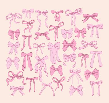 Sevimli coquette kurdele koleksiyonu. El yapımı kurdele süslemesi. Kokteyl estetiği. Vektör illüstrasyonu