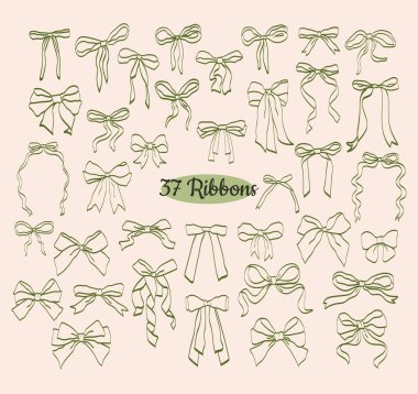 Yeşil kurdele yay gibi. El çizimi sanat karalaması. Vektör illüstrasyonu