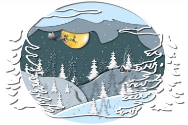 Kağıt kesme efekti tatil ilanı Kartpostalında yazılar ve modern grafiklerin öğeleri.