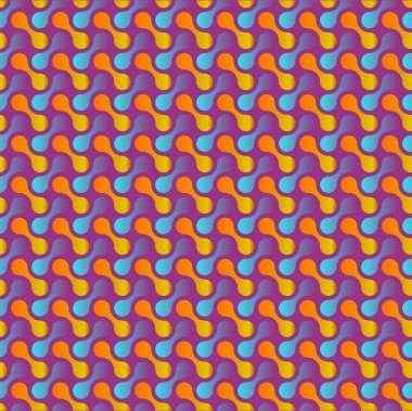 Beyaz arkaplanda, turuncu, mavi ve yeşil renkli kıvrımlı modern retro tarzında soyut ve pürüzsüz desen.