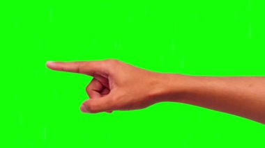 Yeşil ekran krom anahtarı olan bir şeyi işaret eden el hareketi. 4k jest video konsepti.