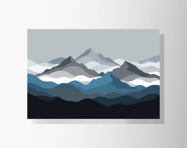 Dağların ve Pusların Minimalist İllüstrasyonu
