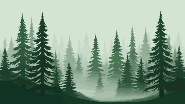 Minimal Foggy Pine Forest Landscape