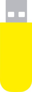 Sarı bir USB flaş bellek. USB portu sürücünün üstünde.