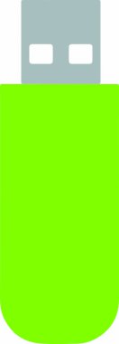 Yeşil bir USB flaş bellek. USB portu sürücünün üstünde.