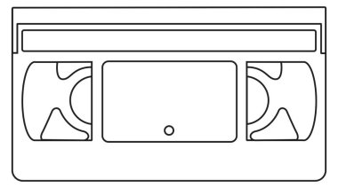 Beyaz VHS bantlardan oluşan bir hat. Kaset çerçevenin ortasında.