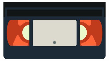 Siyah ve turuncu bir VHS kaset. Kaset çerçevenin ortasında.