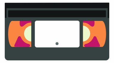 Siyah ve turuncu bir VHS kaset. Kaset çerçevenin ortasında.