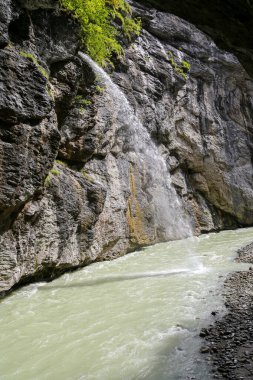 İsviçre Alplerinde Aare Vadisi 'nden akan bir nehir olan dar bir geçit. Su berrak ve sakin. Geçit kayalar ve ağaçlarla çevrili.