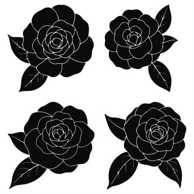 Beyaz arkaplan ile siyah gül siluetini ayarla