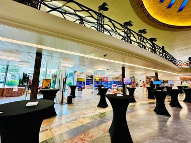 Interior view of the lobby of the World Intellectual Property Organization (WIPO) headquarters in Geneva, Switzerland. One of the 15 specialized agencies of the United Nations. clipart