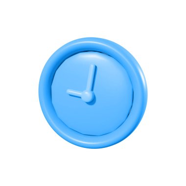 Beyaz arkaplanda mavi alarm simgesi izole edildi. Zaman doldu, kalk konsept. Zaman yönetimi. 3d illüstrasyon 3d canlandırma.