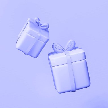 Pembe arka planda mavi kurdeleli hediye kutusu..