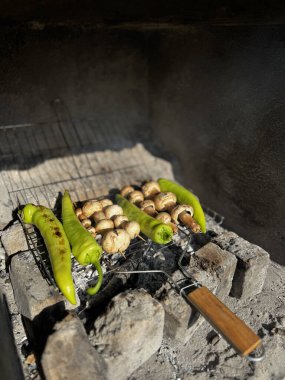 vegan shashlik cooked outdoors. High quality photo clipart