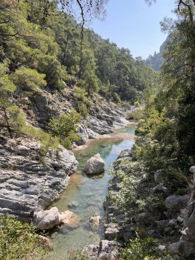 İnsanların geçmişi olmayan bir dağ nehri. Yüksek kalite fotoğraf