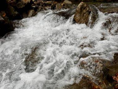 Suyun dağ nehri akışı büyük taşlar. Yüksek kalite fotoğraf