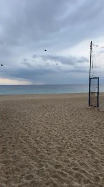 Plaj manzarasında lastik izleri, su.