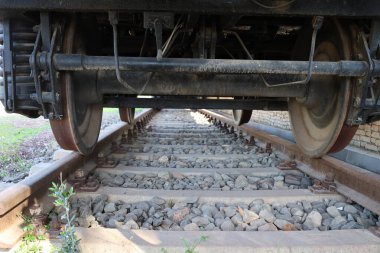 Tren yolu tekerlekleri. Yüksek kalite fotoğraf