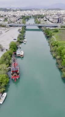 Sakin nehir manzarası. Nehir ağaçları köprüsü. Yüksek kalite 4k görüntü