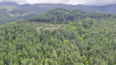 Dağlık viraj yolu. yukarıdan dağ manzarası