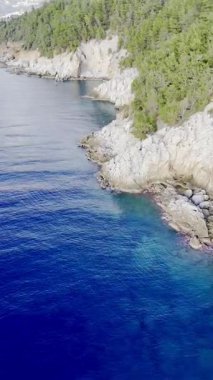 Kıyı ormanı kayalıkları. Turkuaz su