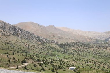 Dağlık viraj yolu. yukarıdan dağ manzarası