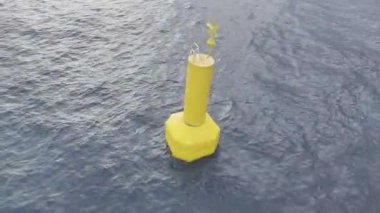 Sarı seyir şamandırası. Drone görünümü, drone videosu