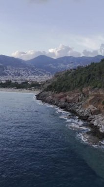 Kıyı kayalık manzarası. Cliffside orman kıyı şeridi Kayalık