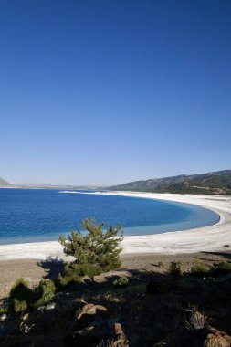 Mavi göl manzarası. Nehir, ağaçlar, gökyüzü. Türkiye 'de Göl Yüksek Kaliteli Fotoğraf