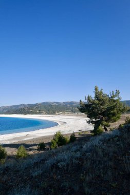 Mavi göl manzarası. Nehir, ağaçlar, gökyüzü. Türkiye 'de Göl Yüksek Kaliteli Fotoğraf