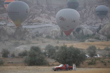 Balonlar gökyüzü manzarası. Sıcak hava balonları. Yüksek kalite 4k görüntü
