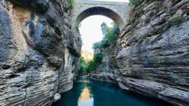 Kayalık bir kanyonun üzerindeki köprü. Yüksek kalite fotoğraf