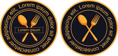 Kaşık ve çatallı restoran rozeti ikonu, yemek logosu şablonu, aşçılık amblemi, güzel yemekler, kafe veya mutfak sembolü.