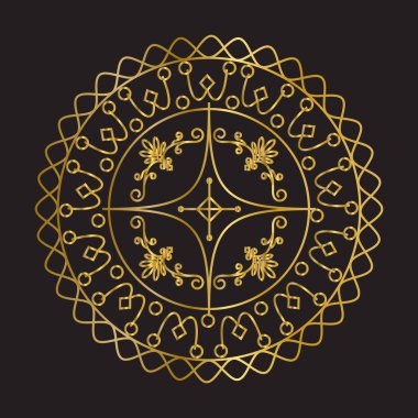 Altın dantel mandala ikonu, soyut süslemeli dairesel kalp ve girdap dekoratif tasarım, kültürel sanat eserleri için kutsal lüks yuvarlak altın vektör deseni