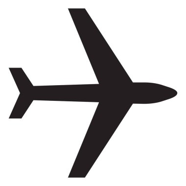 Siyah uçak simgesi, basit jet silueti sembolü, uçuş veya seyahat piktogramı