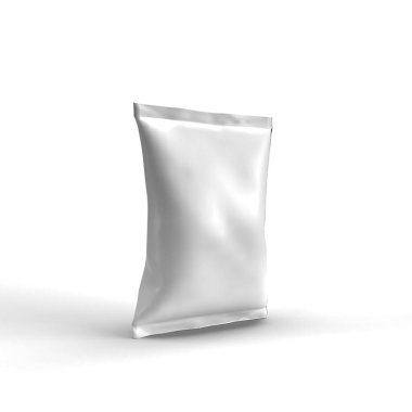 Beyaz arkaplanda beyaz toz bulunan beyaz plastik çanta..