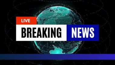 Dinamik bir canlı haber yayını sahnesi dijital küresel bir kaplamayla illüzyon etkisi yaratarak, gerçek zamanlı haberlerin tipik yüksek teknoloji ve acil atmosferini yaratıyor..